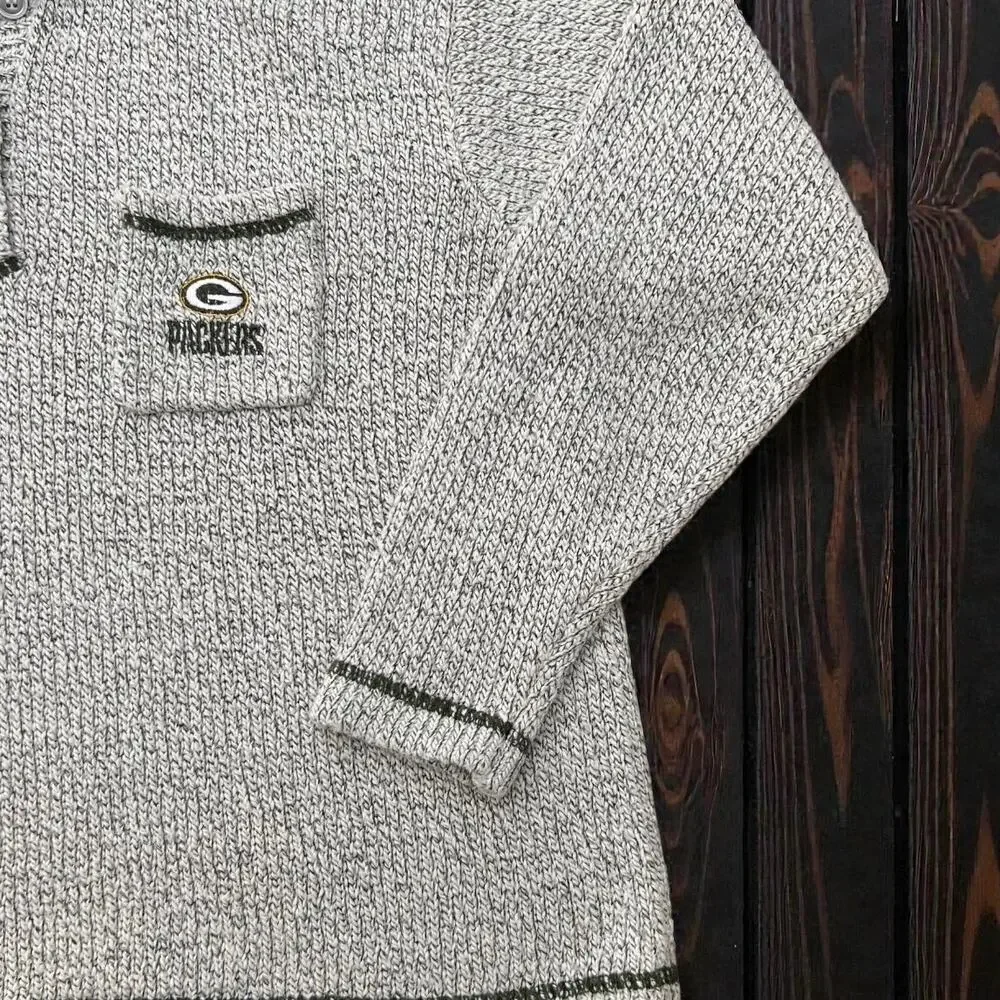 Vintage Green Bay Packers Gameday Chunky Henley Sweater Pullover NFL